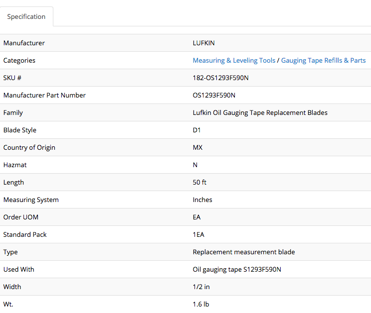 LUFKIN OS1293F590N 50'ft Replacement Tape for S1293F590 AtlasClad® FREESHIP