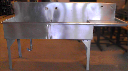BIG Vintage HeavyGauge ST STEEL COMMERCIAL 2 BASIN SINK 107x26x42 BASIN 26x20x13
