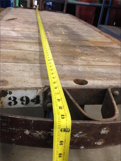 UNIQUE VINTAGE 7 FOOT LONG INDUSTRIAL STEAMPUNK OLD OAK WOOD CART METAL WHEELS