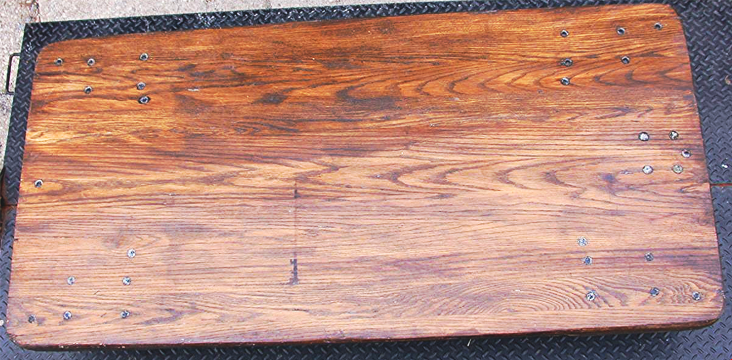 RARE COLSON INDUSTRIAL DESIGN OAK CART COFFEE TABLE 66x32x11 FOUR PHENOLIC WHEEL