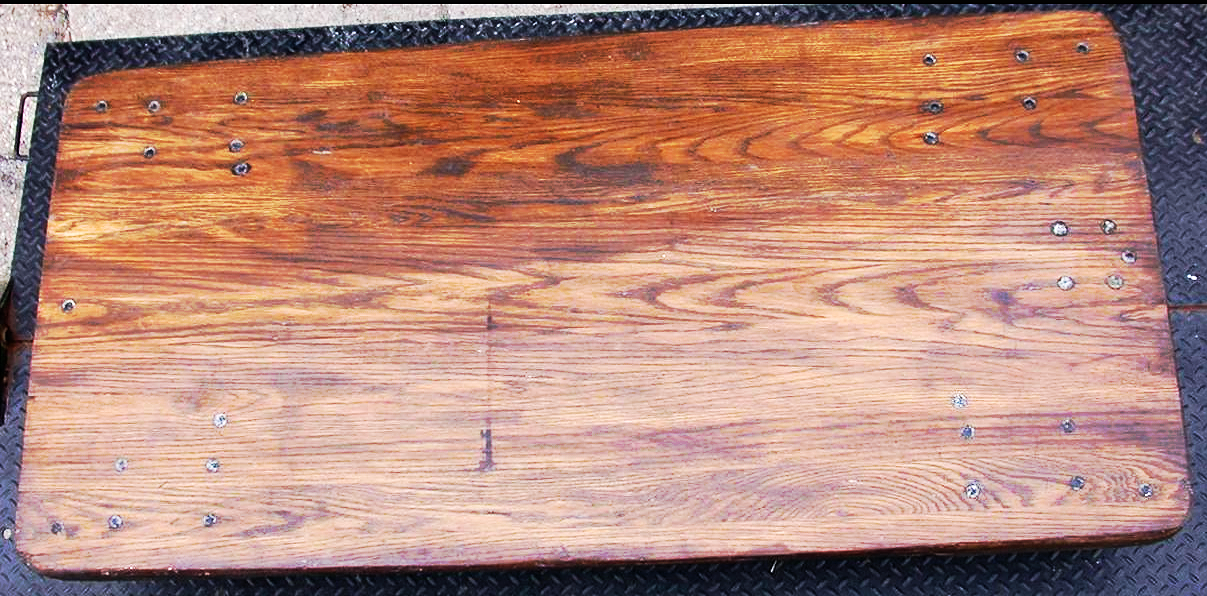 RARE COLSON INDUSTRIAL DESIGN OAK CART COFFEE TABLE 66x32x11 FOUR PHENOLIC WHEEL