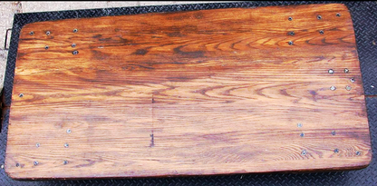 RARE COLSON INDUSTRIAL DESIGN OAK CART COFFEE TABLE 66x32x11 FOUR PHENOLIC WHEEL