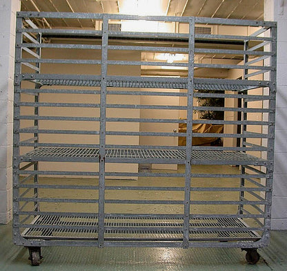 RARE INDUSTRIAL VINTAGE GALVANIZED STEAMPUNK BAKER RACK CART 3 SHELVES on Wheels