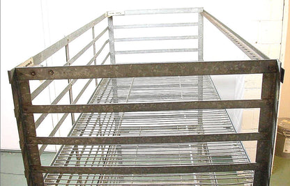 RARE INDUSTRIAL VINTAGE GALVANIZED STEAMPUNK BAKER RACK CART 3 SHELVES on Wheels