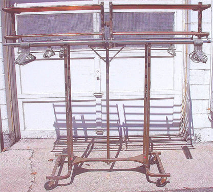 RARE FOLDING COLLAPSIBLE VEEP CLOTHES HANGER WHEELS 2 SHELVES HAT UMBRELLA COAT