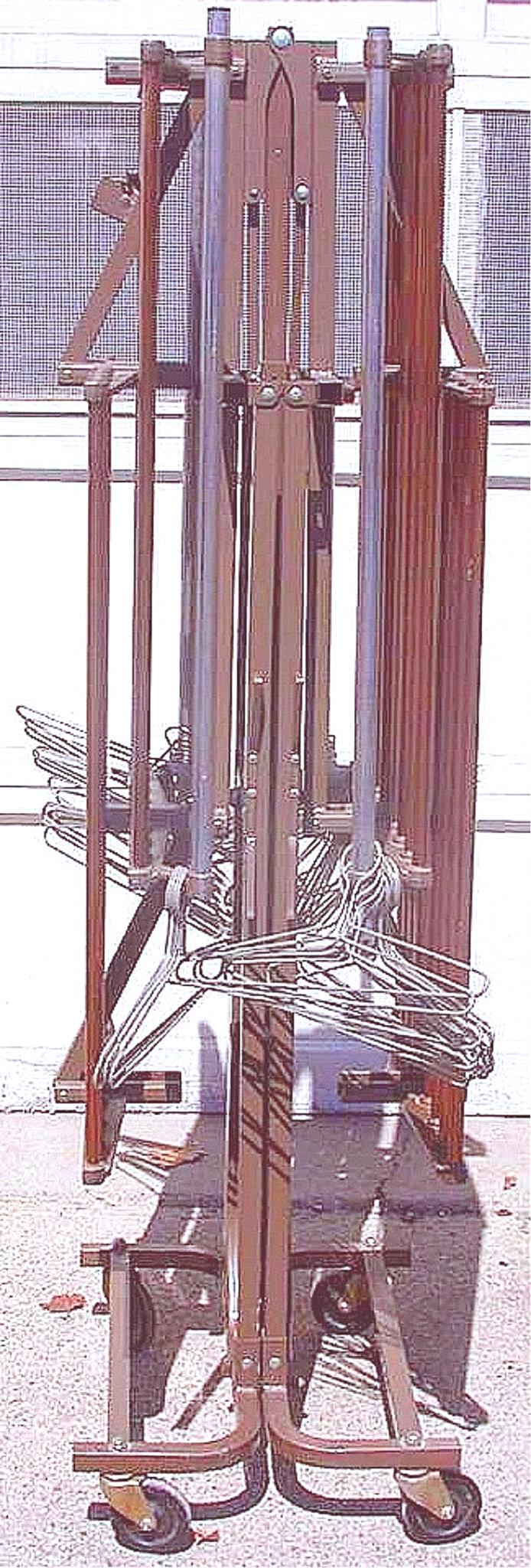 RARE FOLDING COLLAPSIBLE VEEP CLOTHES HANGER WHEELS 2 SHELVES HAT UMBRELLA COAT