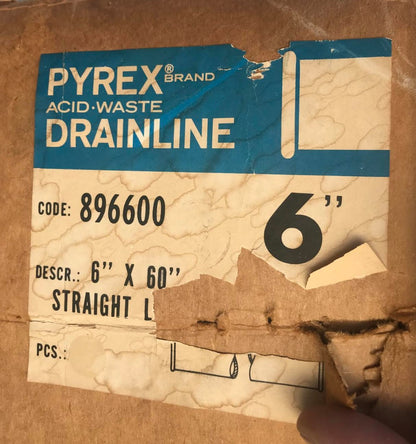 PYREX CORNING 60"x6"INCH ACID-WASTE  DRAINLINE with2 STOPCOCK LAB GLASS FREESHIP