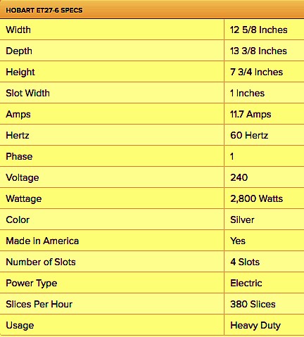 HOBART ET-27 - 4 SLOTS COMMERCIAL POP UP TOASTER 240 VOLTS FREE SHIPPING