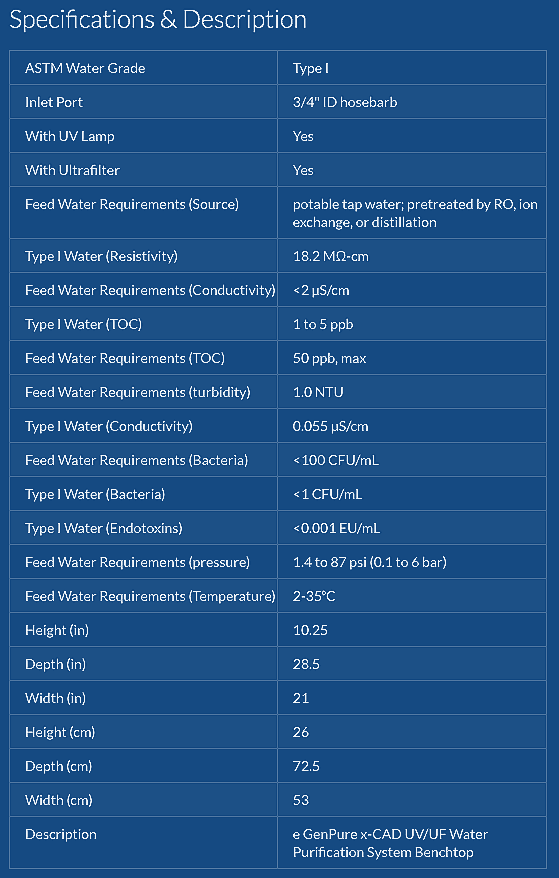 THERMO BARNSTEAD SMART2PURE GenPure xCAD LED UV-TOC/UF PLUS WATER PURIFICATION