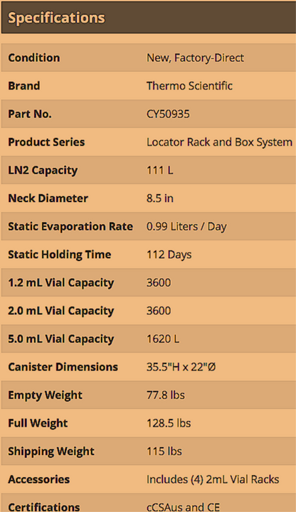 LOCATOR 4 PLUS BARNSTEAD CY50935 CRYO BIOLOGICAL STORAGE TANK CRYOGENIC FREESHIP