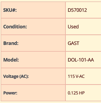 GAST DOA-P101-AA DIAPHRAGM VACUUM PUMP OIL-LESS 0.52cfm AIRCOMPRESSOR WATCHVIDEO