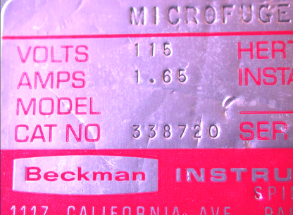 BECKMAN TABLETOP MICROFUGE B COMPLETEwith 6 STAINLESS STEEL PLATES FREE SHIPPING