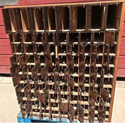 RARE 1950s VINTAGE 88 CUBICLE MAILBOX CABINET 53Hx 45Wx36D OAK Wine FREE SHIP