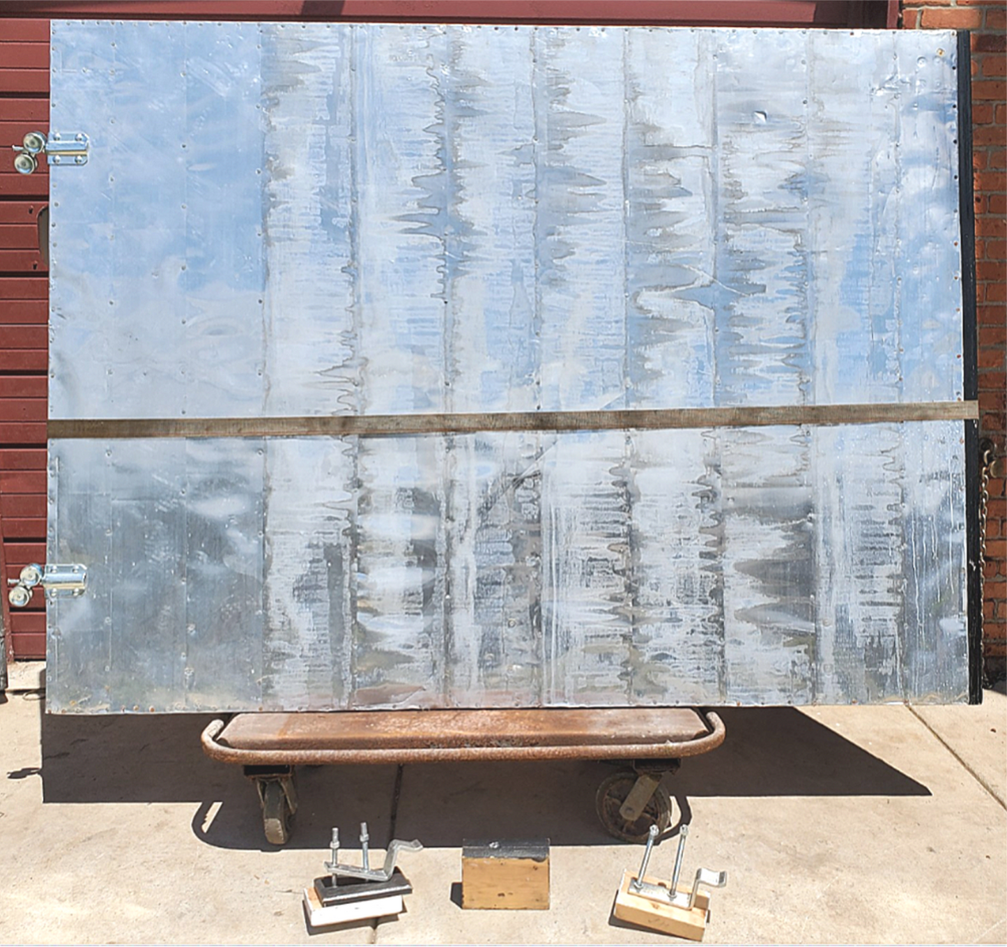 RARE VINTAGE HUGE 98"high x 72"wide HEAVY DUTY STEEL ARMORED BARN DOOR FREE SHIP