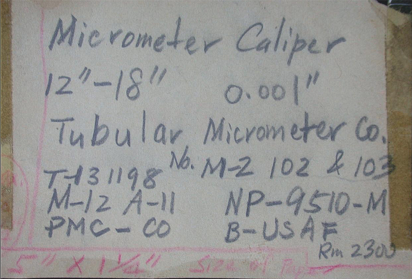 TUBULAR MICROMETER CO. CALIPER & WOOD CASE 12" - 18" 0.0001" TUMICO SPINDLE ROD