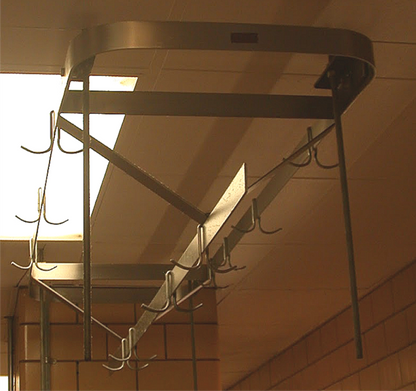 RARE VINTAGE 10FT WIDE STAINL STEEL KITCHEN POT HOLDER RACK BRASS HOOKS FREESHIP