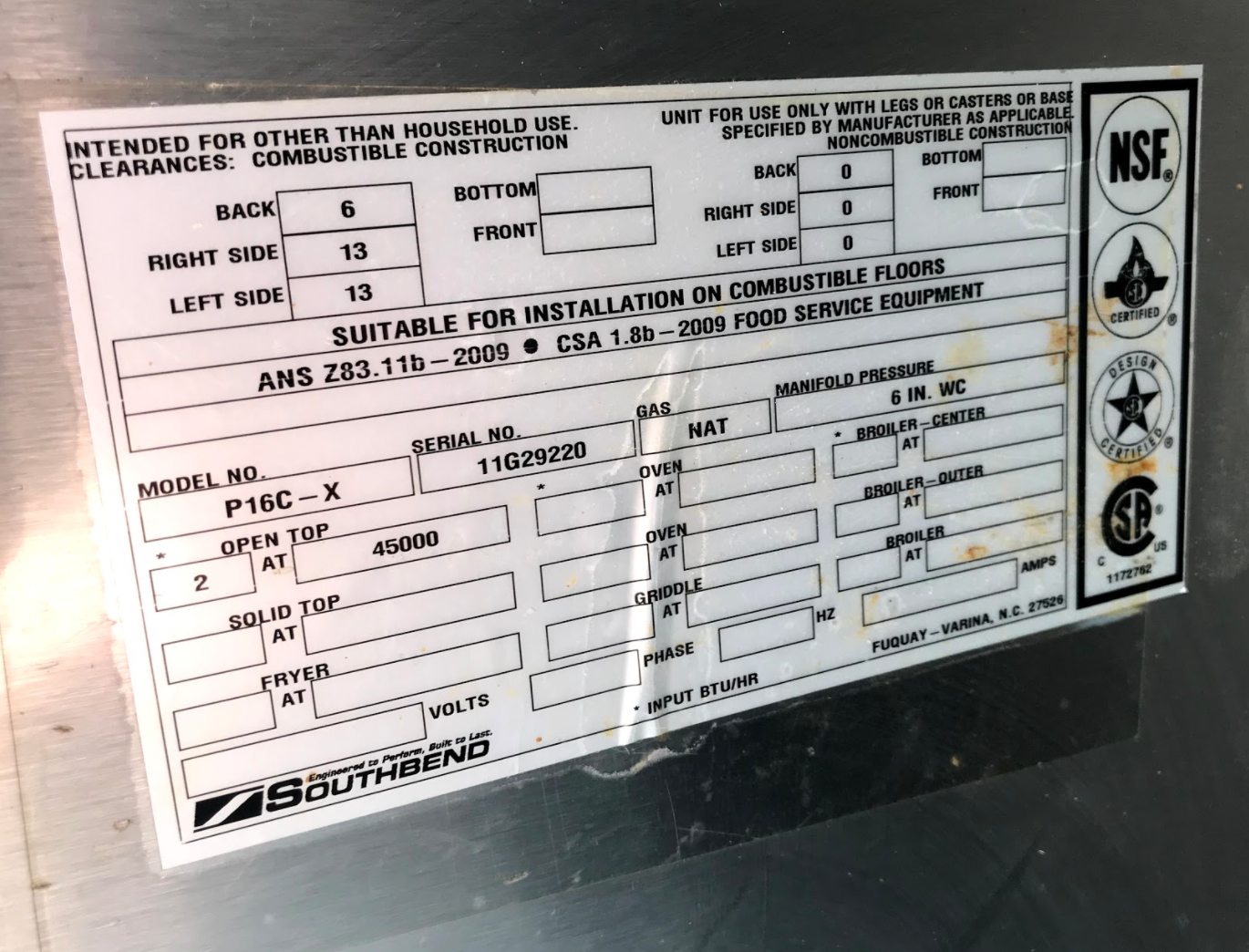 SOUTHBEND P16C-X RANGE NATURAL GAS MODEL 2 BURNER TOP FREE BUSINESS USA SHIP