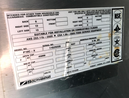 SOUTHBEND P16C-X RANGE NATURAL GAS MODEL 2 BURNER TOP FREE BUSINESS USA SHIP