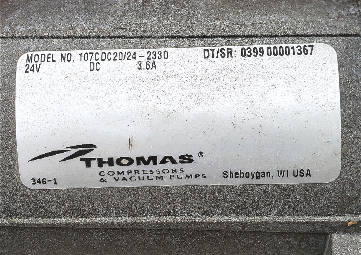 THOMAS® 24 volt 107CDC20/24-233D DIAPHRAGM AIR COMPRESSOR VACUUM PUMP FREE SHIP