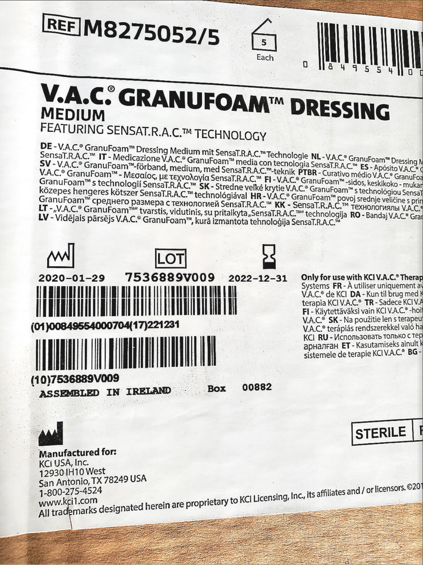 V.A.C. Ref:M8275052 BOX 5 MEDIUM GRANUFOAM DRESSING EXPIRATION 2022 NEW FREESHIP