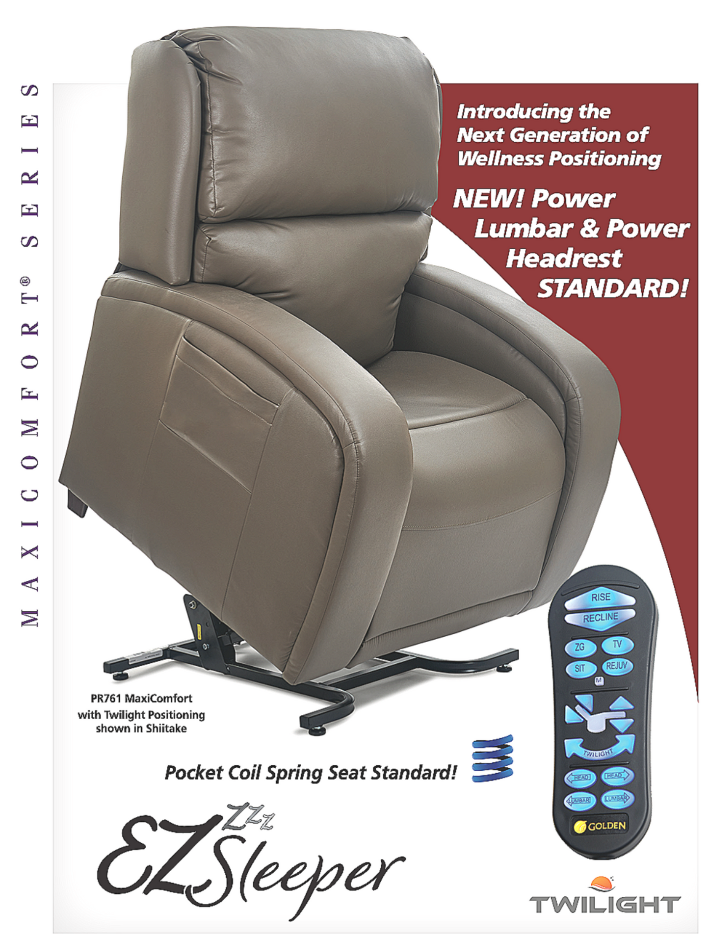 GOLD MAXICOMFORT TWILIGHT POSITIONING EZ SLEEPER POWER CHAIR PR761 WATCH VIDEO