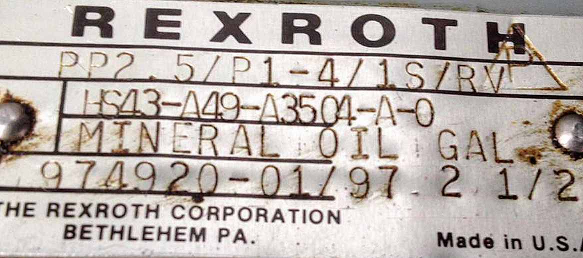 REXROTH PP 2.5 GALLON HYDRAULIC POWER PACK METRO FLUID PRESSURE CONTROL PUMP