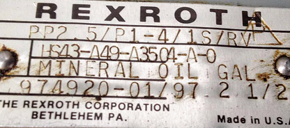 REXROTH PP 2.5 GALLON HYDRAULIC POWER PACK METRO FLUID PRESSURE CONTROL PUMP