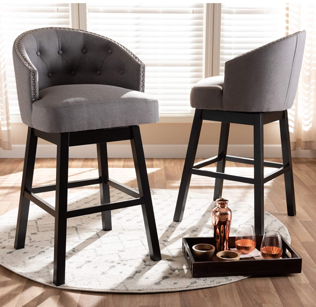 PAIR OF BRAND NEW ORIGINAL BOX BAXTON STUDIO GRAY/ESPRESSO BAR STOOLS FREE SHIP