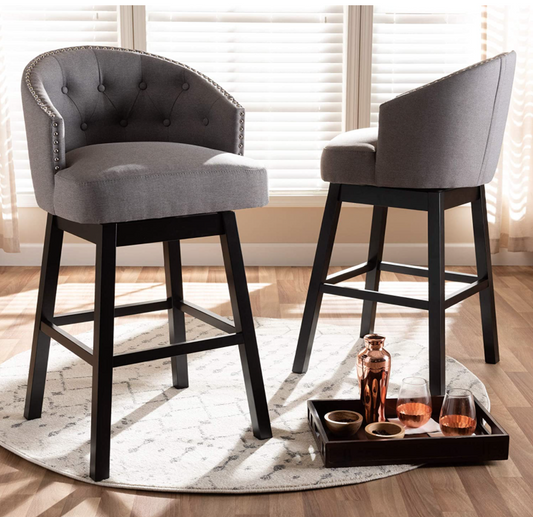 PAIR OF BRAND NEW ORIGINAL BOX BAXTON STUDIO GRAY/ESPRESSO BAR STOOLS FREE SHIP