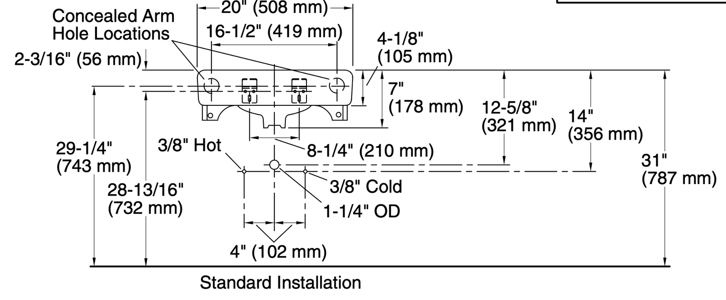 KOHLER 20" x 18" WALL MOUNT COMMERCIAL SINK withHOT & COLD FAUCET HOLES FREESHIP