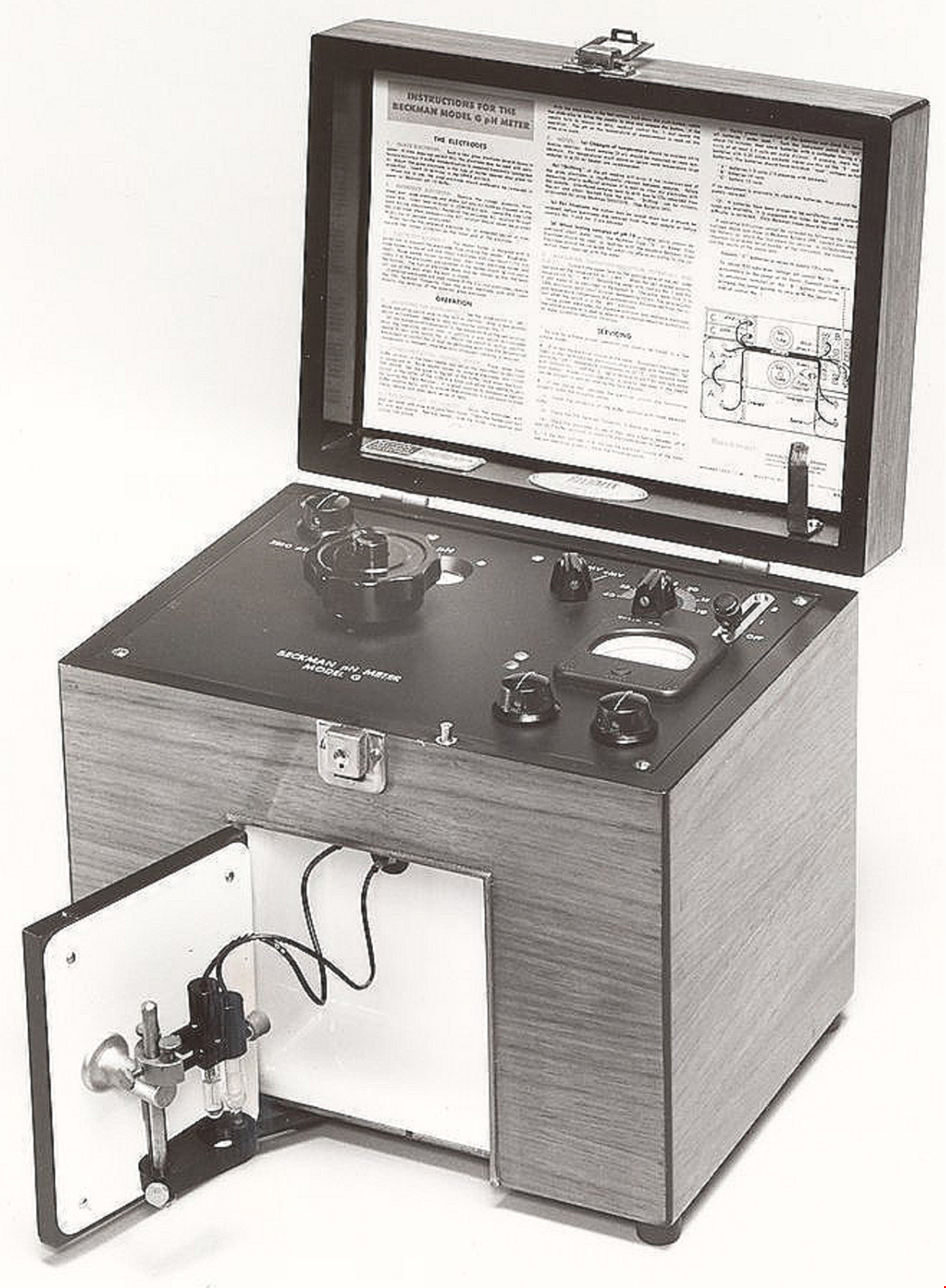 RARE VINTAGE BECKMAN MODEL G pH METER BAKELITE WOODEN BOX CASE FREE SHIPPING