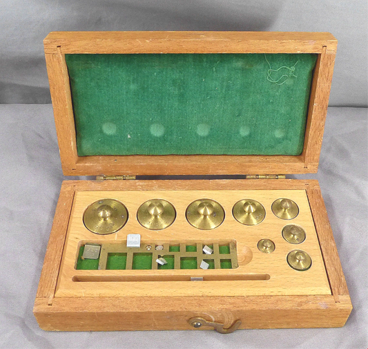 16 Pc 1mg - 50g Brass Apothecary Jewelry Lab Scale Calibration Weights Wood Box