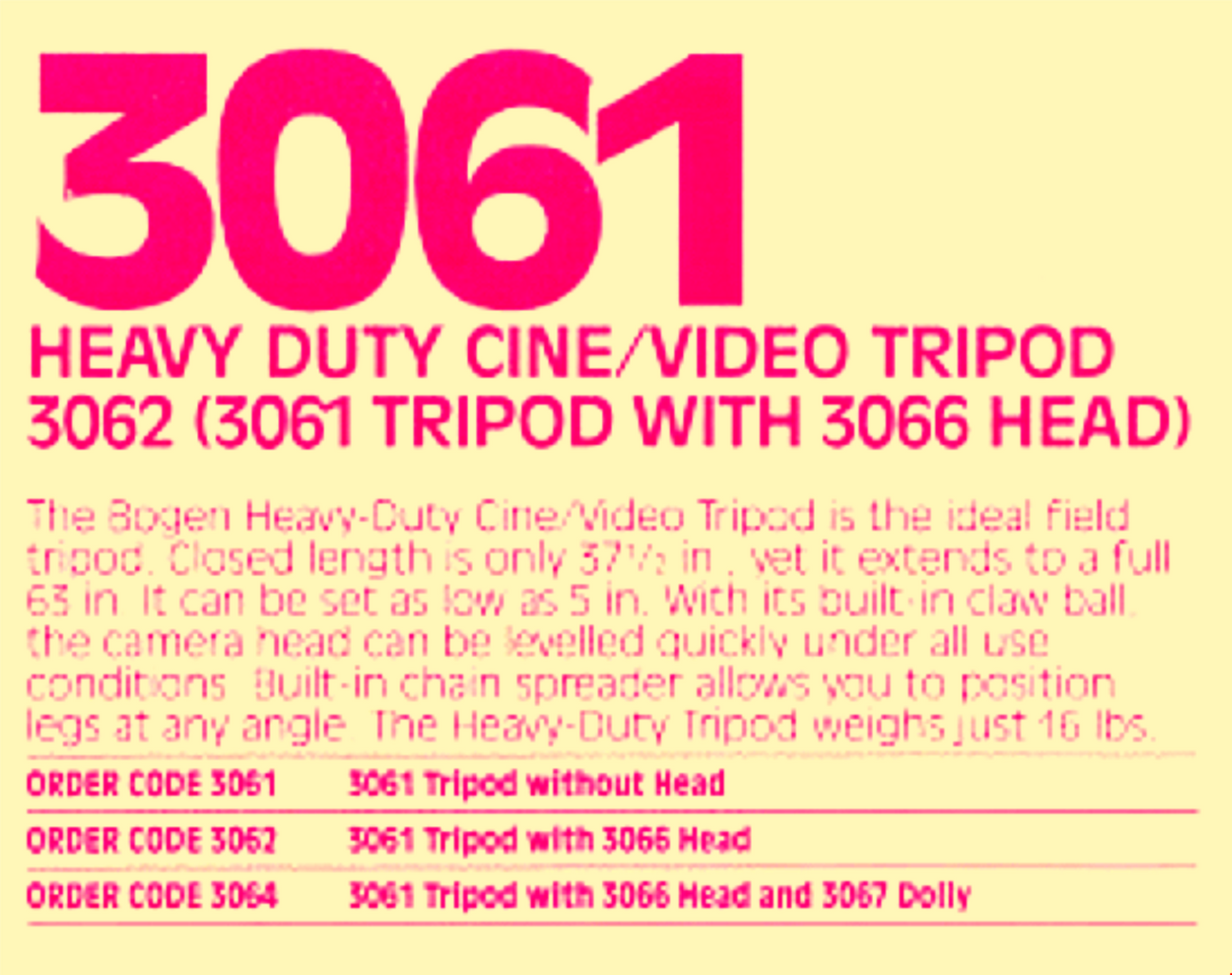 HEAVYDUTY PROFESSIONAL BOGEN 3061 TRIPOD & 116 FLUID HEAD 3067 & DOLLY with Case