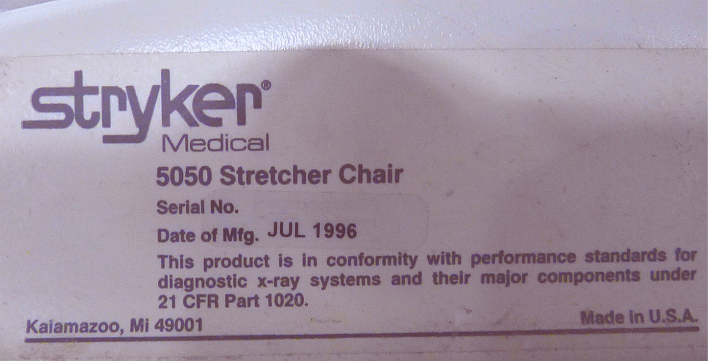 STRYKER 5050 CHAIR STRETCHER HOSPITAL EMERGENCY TRANSPORT WARRANTY FREE SHIPPING