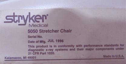 STRYKER 5050 CHAIR STRETCHER HOSPITAL EMERGENCY TRANSPORT WARRANTY FREE SHIPPING
