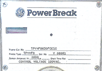 GE POWER BREAK 3000 AMP CIRCUIT FRAME CATEGORY Number: TPVVF8630FCEIC FREE SHIP