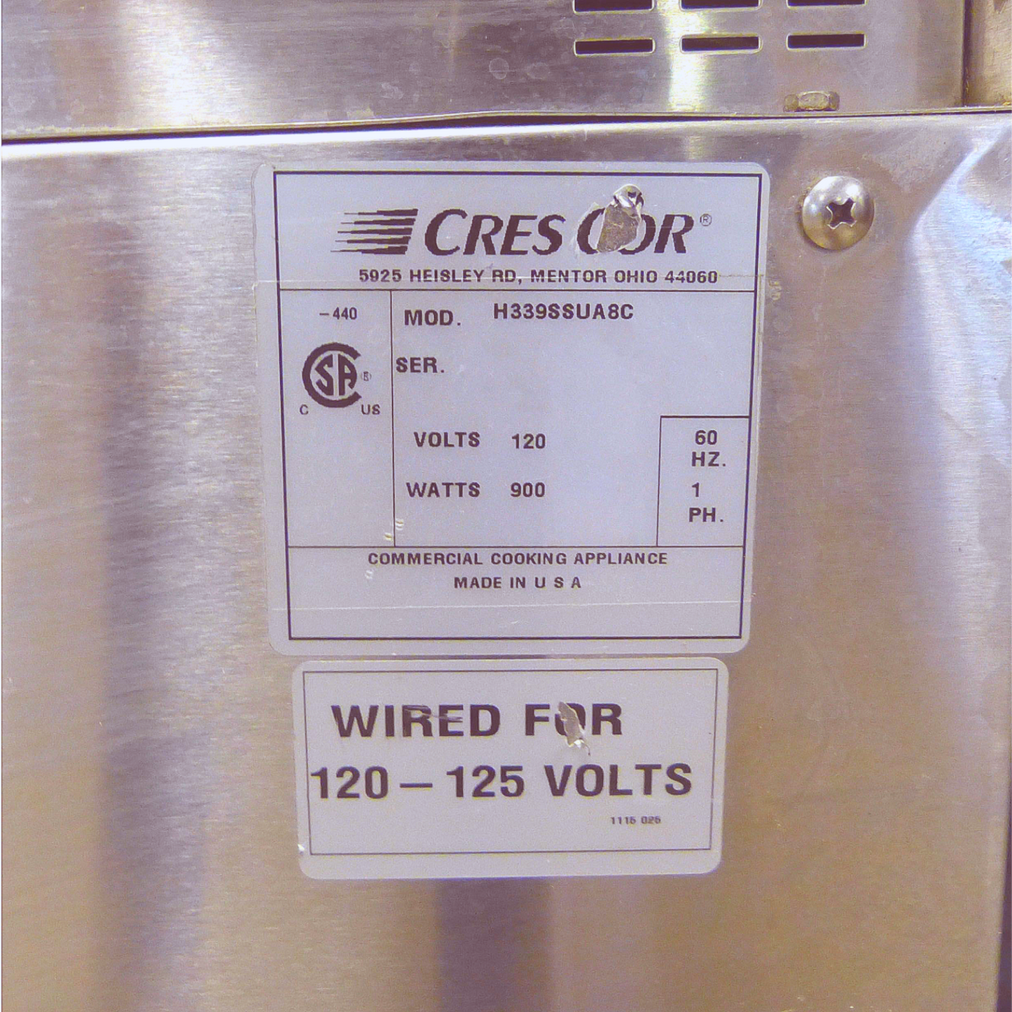 CRES COR H339SSUA8C Warming Cabinet Single Door w/ CLASSIC CONTROLS FREE SHIP