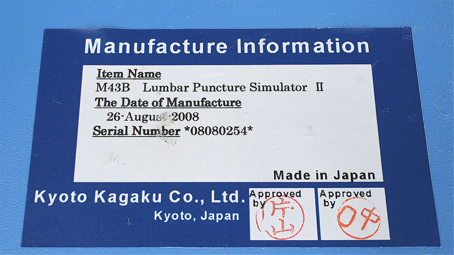 KYOTO KAGAKU M43B LUMBAR PUNCTURE SIMULATOR ORIGINAL CASE 90DAYWARRANTY FREESHIP