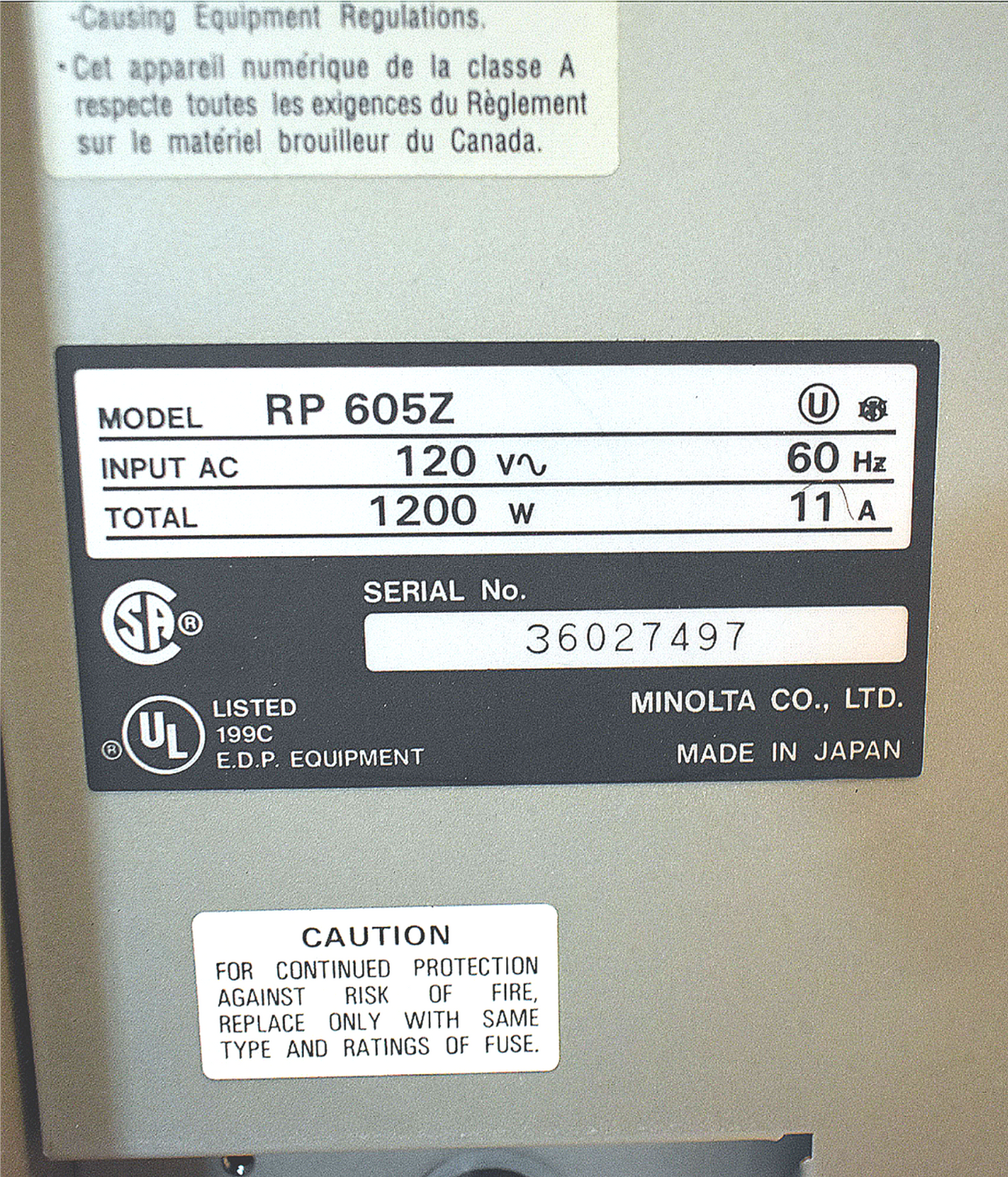 100% MINOLTA RP605Z MICROFICHE
