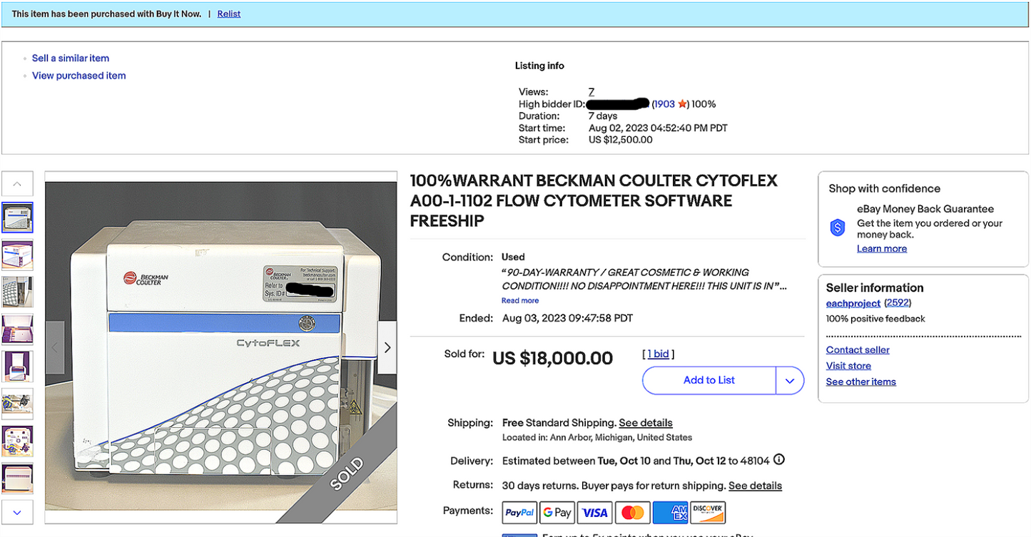 BECKMAN COULTER CYTOFLEX A00-1-1102 FLOW CYTOMETER