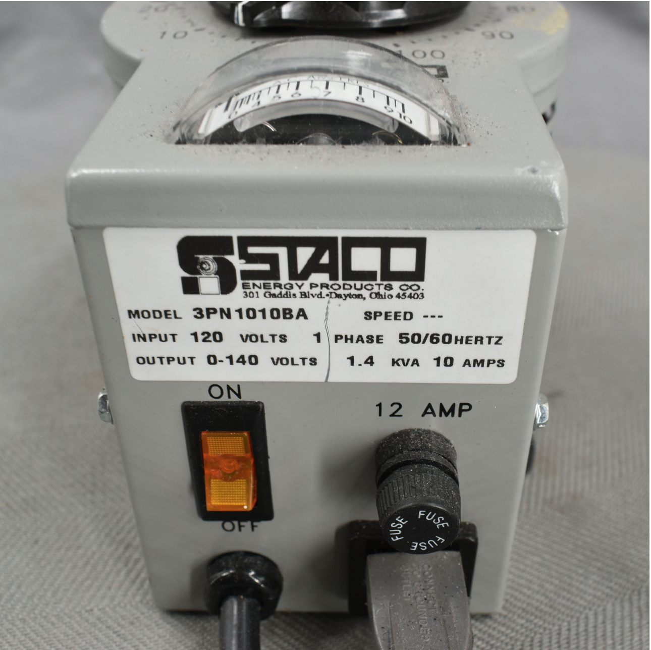STACO 3PN1010BA VARIABLE TRANSFORMER 10A ANALOG DISPLAY 90DAY-WARRANTY FREE SHIP