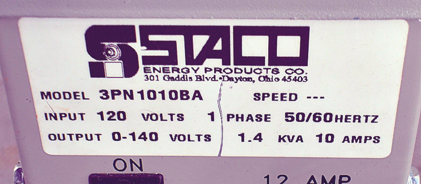 STACO 3PN1010BA VARIABLE TRANSFORMER 10A ANALOG DISPLAY 90DAY-WARRANTY FREE SHIP
