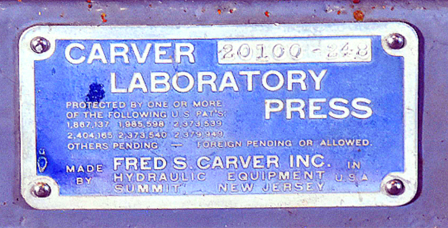 FRED S CARVER Model B 24 TON LABORATORY PRESSURE PRESS 90DAYWARRANTY FREE SHIP