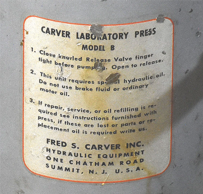 FRED S CARVER Model B 24 TON LABORATORY PRESSURE PRESS 90DAYWARRANTY FREE SHIP