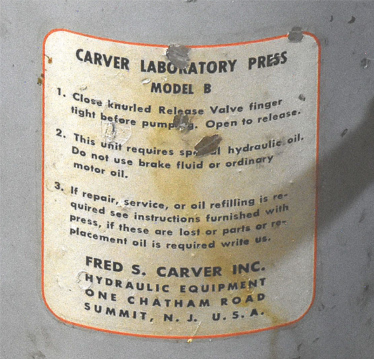 FRED S CARVER Model B 24 TON LABORATORY PRESSURE PRESS 90DAYWARRANTY FREE SHIP