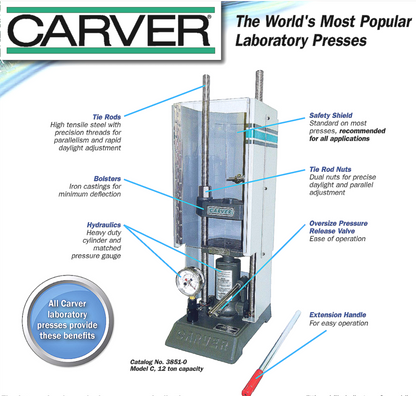 FRED S CARVER Model B 24 TON LABORATORY PRESSURE PRESS 90DAYWARRANTY FREE SHIP