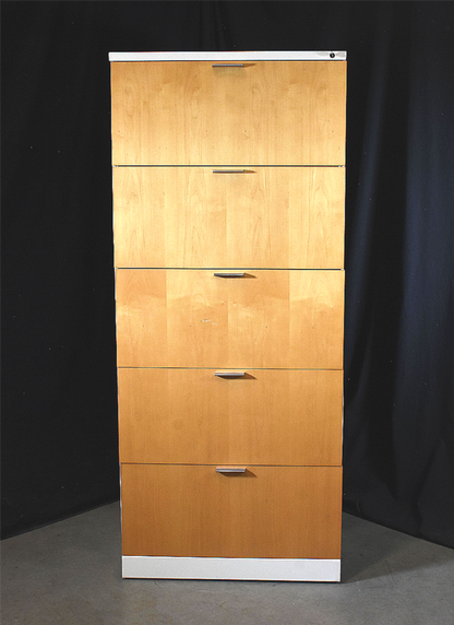 HERMAN MILLER VENEER WOOD 5 DRAWER LATERAL FILE CABINET LOCKABLE KEY & BOOKSHELF