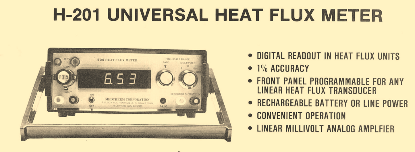 MEDTHERM H-201 UNIVERSAL HEAT FLUX METER LINEAR TRANSDUCER 90DAYWARRANT FREESHIP