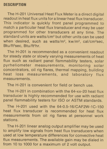 MEDTHERM H-201 UNIVERSAL HEAT FLUX METER LINEAR TRANSDUCER 90DAYWARRANT FREESHIP