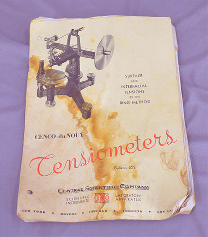 CENCO DU NOUY INTERFACIAL TENSIOMETER CASE ORIGINAL MANUAL & ManyExtras FREESHIP